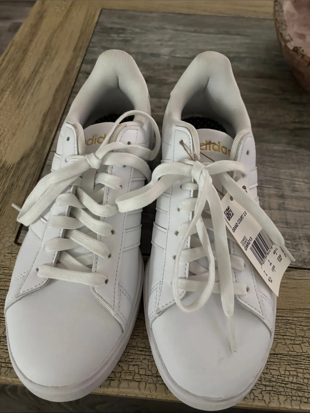 adidas White Low-Top Leather Sneakers with Gold Logo
